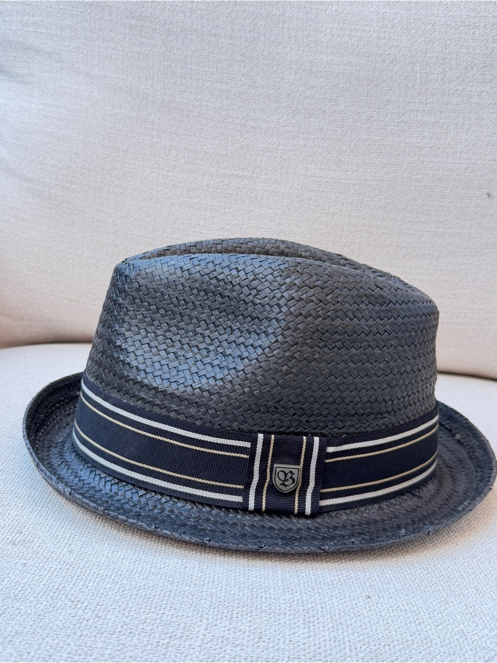 Brixton Straw Fedora Hat Gray Black Striped Band Small 56cm Men’s